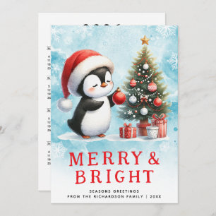 Merry und Bright Blue Red Custom Christmas Penguin Feiertagskarte