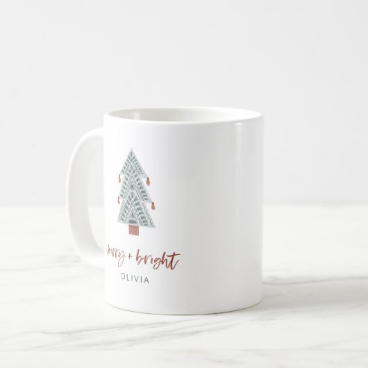 Merry und Bright | Boho Christmas Tree Kaffeetasse (Vorderseite Links)