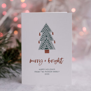 Merry und Bright Boho Christmas Tree No Foto Feiertagskarte