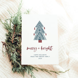 Merry und Bright Boho Christmas Tree No Foto Feiertagskarte