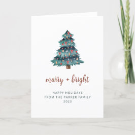 Merry und Bright | Boho Christmas Tree No Foto Feiertagskarte