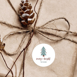 Merry und Bright   Boho Christmas Tree Runder Aufkleber