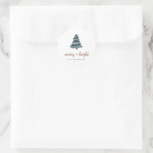 Merry und Bright Boho Christmas Tree Runder Aufkleber