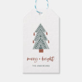 Merry und Bright | Boho Christmas Tree und Script Geschenkanhänger (Vorderseite)