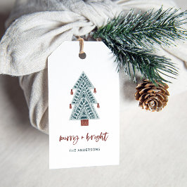 Merry und Bright | Boho Christmas Tree und Script Geschenkanhänger