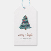 Merry und Bright | Boho Christmas Tree und Script Geschenkanhänger (Vorderseite)
