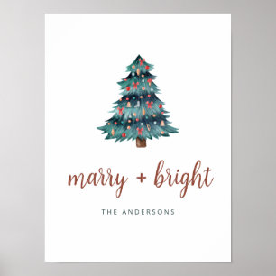 Merry und Bright   Boho Christmas Tree und Script Poster