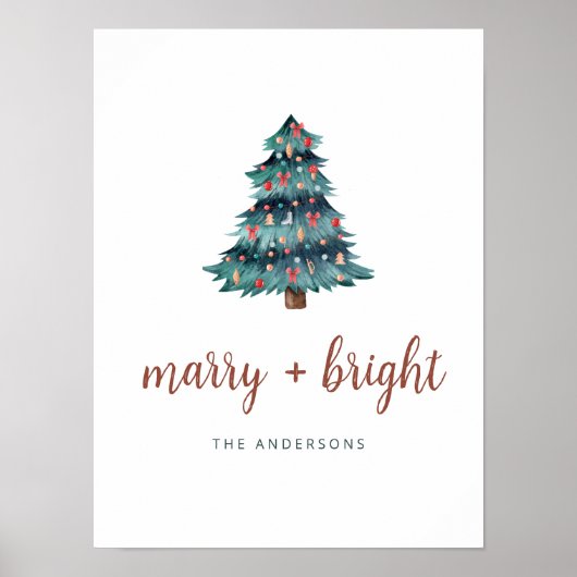 Merry und Bright | Boho Christmas Tree und Script Poster (Vorne)