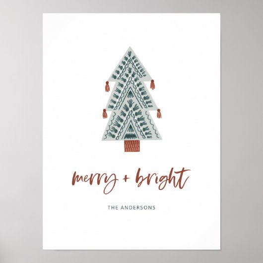 Merry und Bright | Boho Christmas Tree und Script Poster (Vorne)