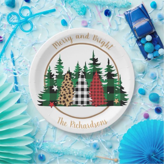 Merry und Bright Buffalo Kariert Leopard Print Tre Pappteller (Party)