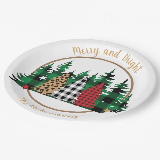 Merry und Bright Buffalo Kariert Leopard Print Tre Pappteller (Schrägansicht)