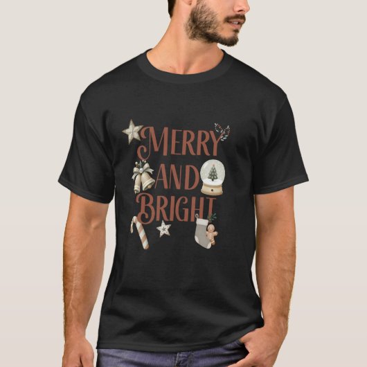 Merry und Bright Christmas Candy Cane Gingerbread T-Shirt (Vorderseite)