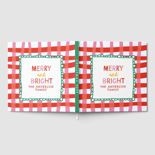 Merry und Bright Colorful Gingham individuelle Nam Gästebuch (Voll)