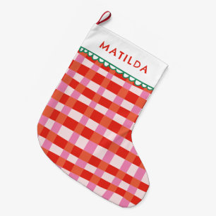 Merry und Bright Colorful Gingham individuelle Nam Großer Weihnachtsstrumpf