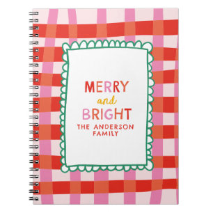 Merry und Bright Colorful Gingham individuelle Nam Notizblock