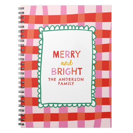 Merry und Bright Colorful Gingham individuelle Nam Notizblock (Vorderseite)