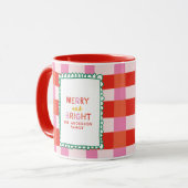 Merry und Bright Colorful Gingham individuelle Nam Tasse (Vorderseite Links)