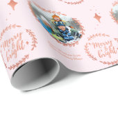 Merry und Bright Custom Foto Rosa und Rose Gold Geschenkpapier (Rolleneckpunkt)
