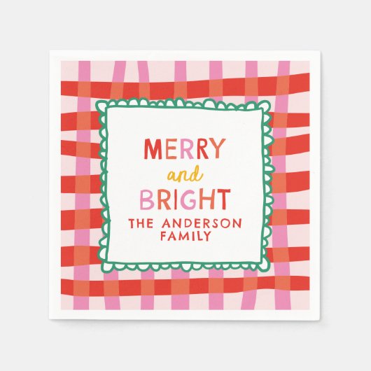 Merry und Bright Custom Holiday Red & Pink Gingham Serviette (Vorderseite)