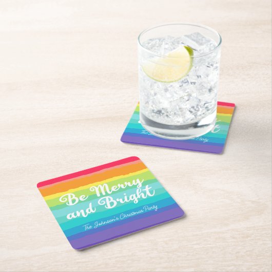 Merry und Bright Custom Rainbow Weihnachts-Party Rechteckiger Pappuntersetzer (Vor Ort)
