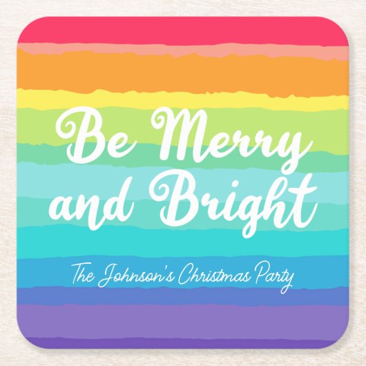 Merry und Bright Custom Rainbow Weihnachts-Party Rechteckiger Pappuntersetzer (Vorderseite)