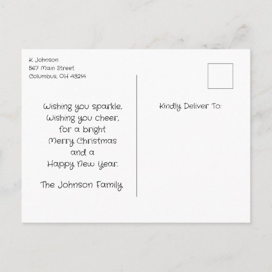 Merry und Bright Feiertagspostkarte (Rückseite)