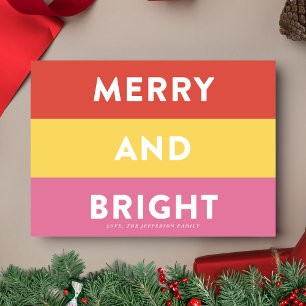 Merry und Bright Fett Moderne Streifen Feiertagskarte
