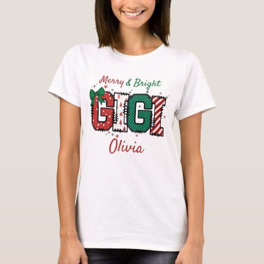 Merry und Bright Gigi Oma Weihnachten T - Shirt (Vorderseite)