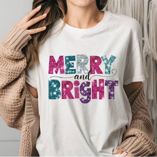 Merry und Bright Glitte wie Weihnachten Vibes pink T-Shirt