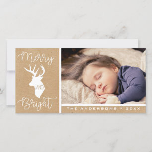 Merry und Bright Kraft Deer Rustikales Weihnac Feiertagskarte
