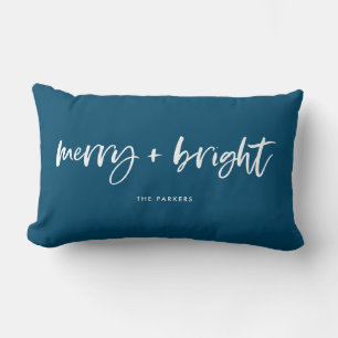 Merry und Bright Lässiges Script Christmas Blue Lendenkissen