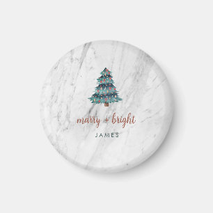 Merry und Bright Marble Weihnachtsbaum und Skript Magnet