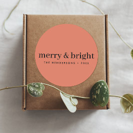 Merry und Bright | Minimalistischer Weihnachtsweic Runder Aufkleber