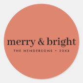 Merry und Bright | Minimalistischer Weihnachtsweic Runder Aufkleber (Vorderseite)
