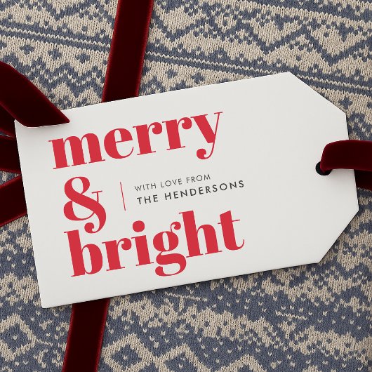 Merry und Bright | Modern Christmas Bright Red Geschenkanhänger