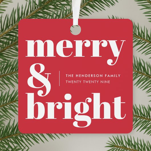 Merry und Bright | Modern Christmas Bright Red Ornament Aus Metall
