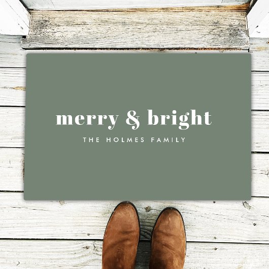 Merry und Bright | Modern Minimal Christmas Green Fußmatte