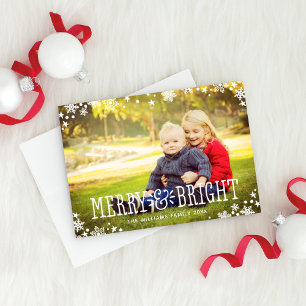 Merry und Bright Modern White Overlay Foto Feiertagskarte
