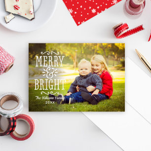 Merry und Bright Modern White Overlay Foto Feiertagskarte