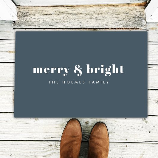 Merry und Bright | Modern Xmas Dusky Smoke Blue Fußmatte