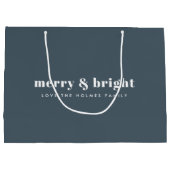 Merry und Bright | Modern Xmas Dusky Smoke Blue Große Geschenktüte (Rückseite)