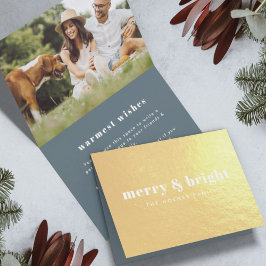Merry und Bright | Modernes Foto Xmas Gold Folienkarte