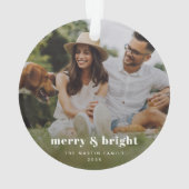 Merry und Bright | Modernes Foto Xmas Ornament (Rückseite)