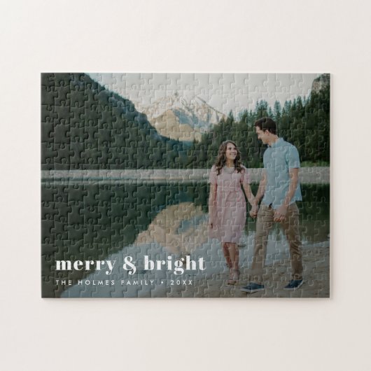 Merry und Bright | Modernes Weihnachtskaffee - Fot Puzzle (Horizontal)