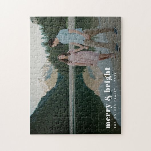 Merry und Bright | Modernes Weihnachtskaffee - Fot Puzzle (Vertikal)