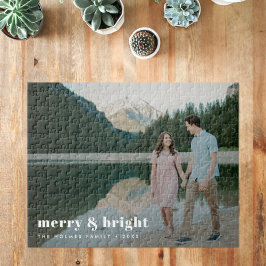 Merry und Bright | Modernes Weihnachtskaffee - Fot Puzzle