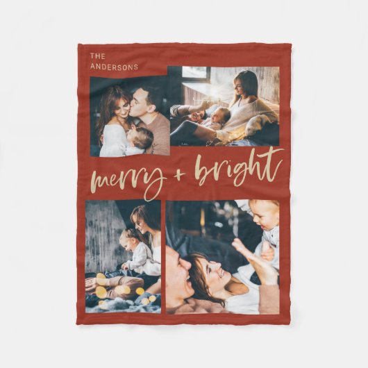 Merry und Bright | Multi Foto Grid Christmas Fleecedecke (Vorderseite)