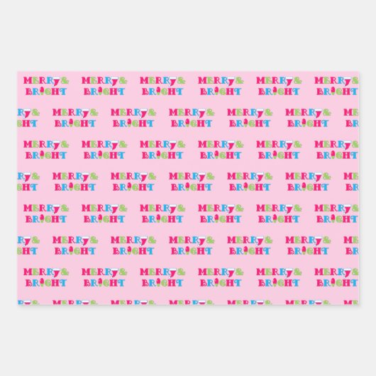 Merry und Bright Neon Pastel Weihnachten Geschenkpapier Set (Vorderseite)