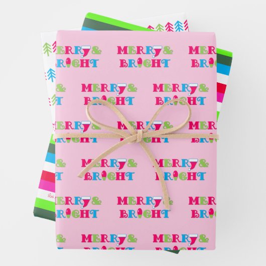 Merry und Bright Neon Pastel Weihnachten Geschenkpapier Set (Beispiel)