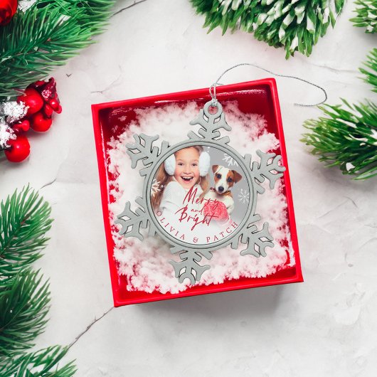 Merry und Bright | Pet Holiday Snowflake Schneeflocken Zinn-Ornament